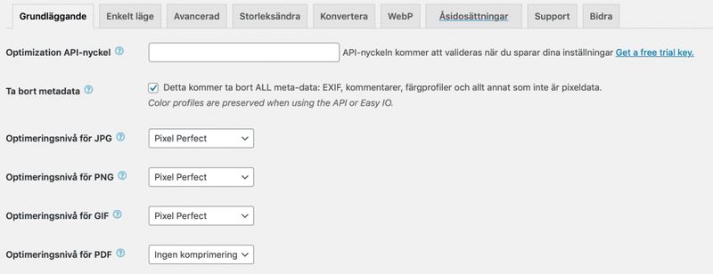 EWWW Image Optimizer inställningar