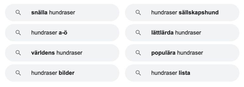 Google relaterade sökningar - får förslag på ämnen att blogga om.